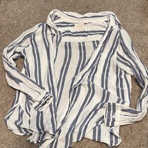 American Eagle Oversized Blue and White Striped Shirt